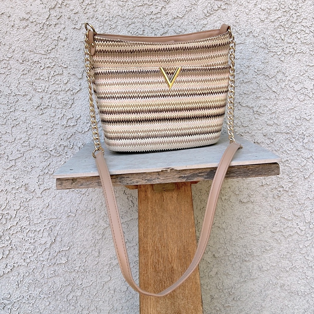 Multicolored Stripes Woven Summer Vacation Shoulder Bag Crossbody Purse Chain